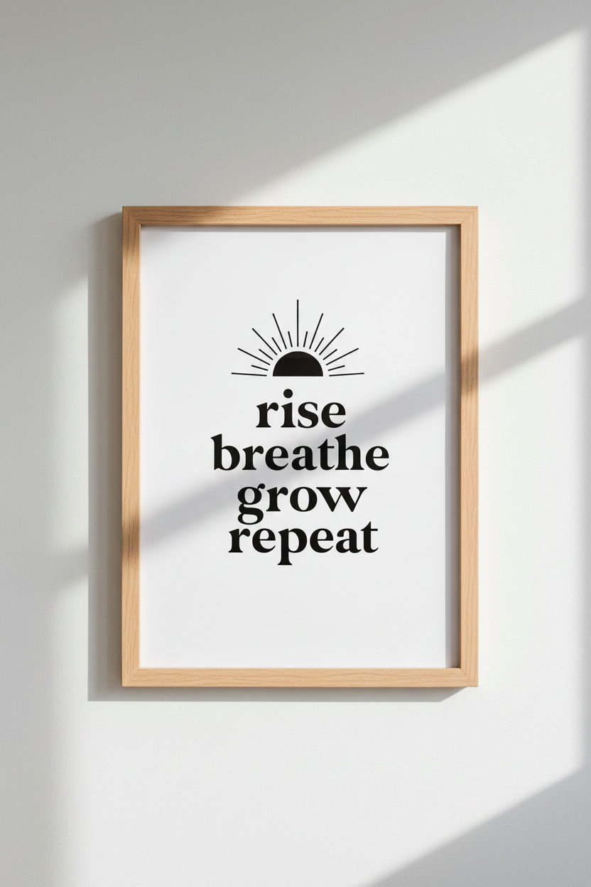 Rise Breathe Grow Wall Art | Minimalist Black &amp; White Poster | Home Office Decor