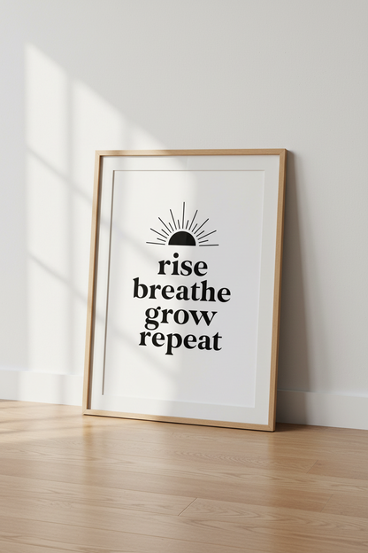 Rise Breathe Grow Wall Art | Minimalist Black &amp; White Poster | Home Office Decor
