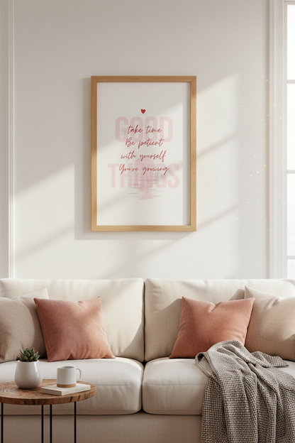 Good Things Take Time Wall Art | Pink Sunset Quote Print | Modern Minimalist Poster