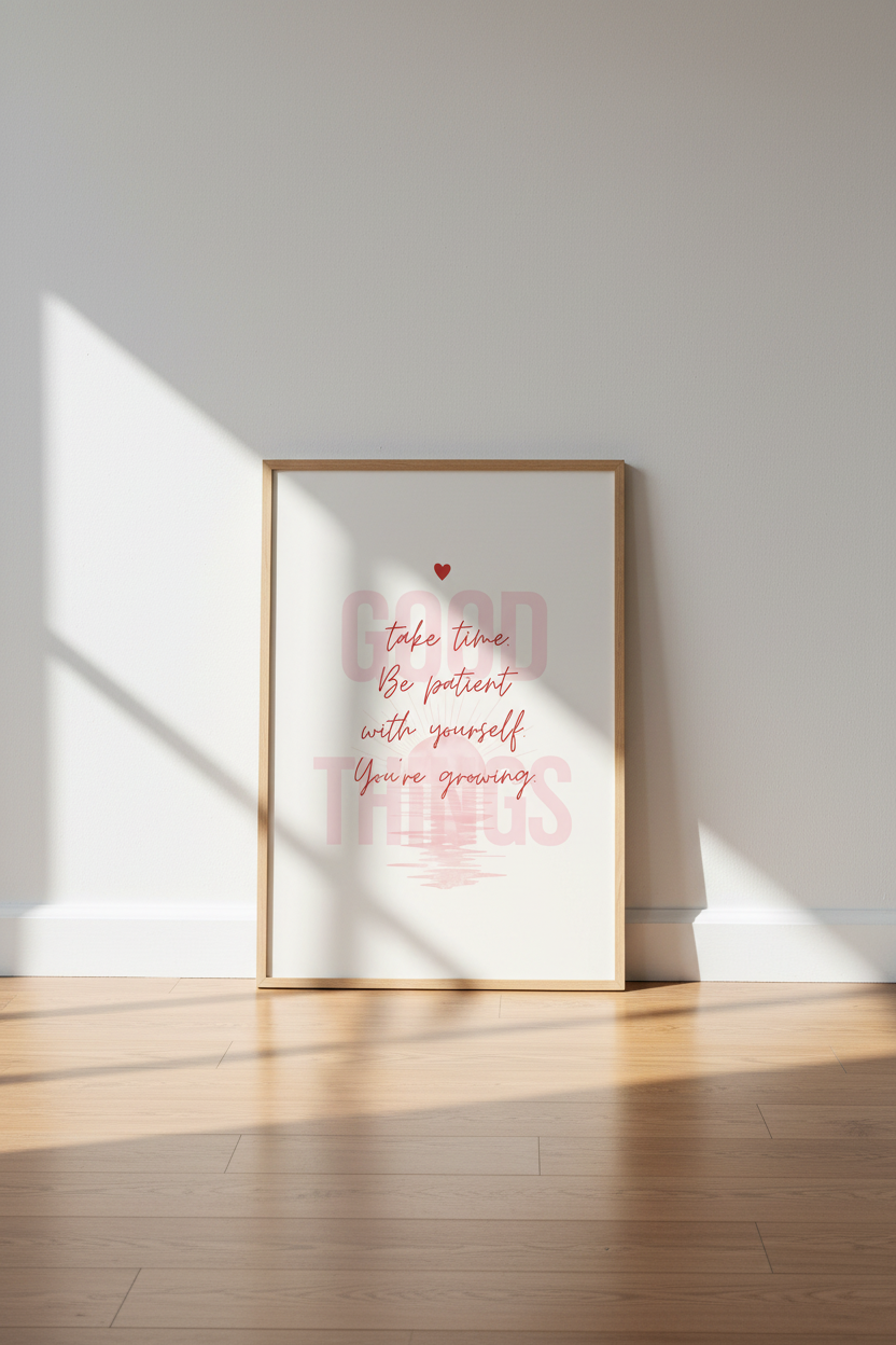 Good Things Take Time Wall Art | Pink Sunset Quote Print | Modern Minimalist Poster