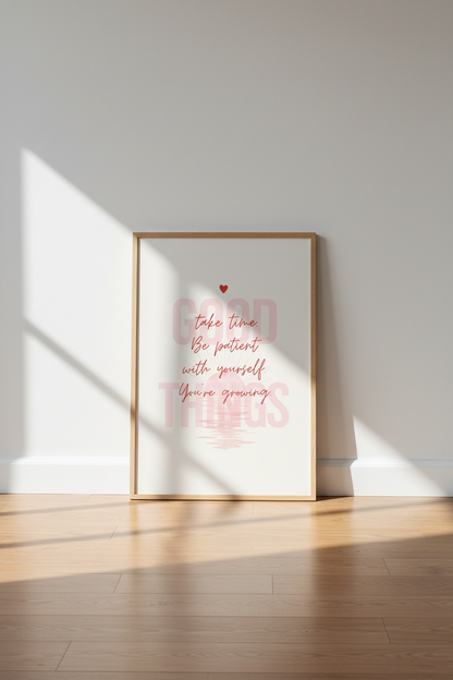 Good Things Take Time Wall Art | Pink Sunset Quote Print | Modern Minimalist Poster
