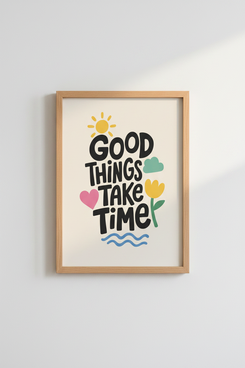 Good Things Take Time Quote Art | Retro Colorful Poster, Home Office Decor