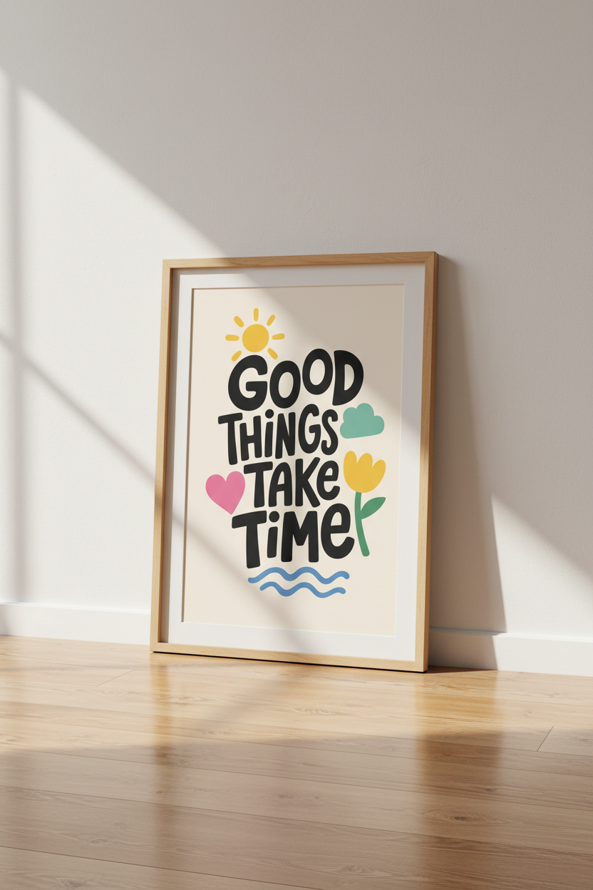 Good Things Take Time Quote Art | Retro Colorful Poster, Home Office Decor