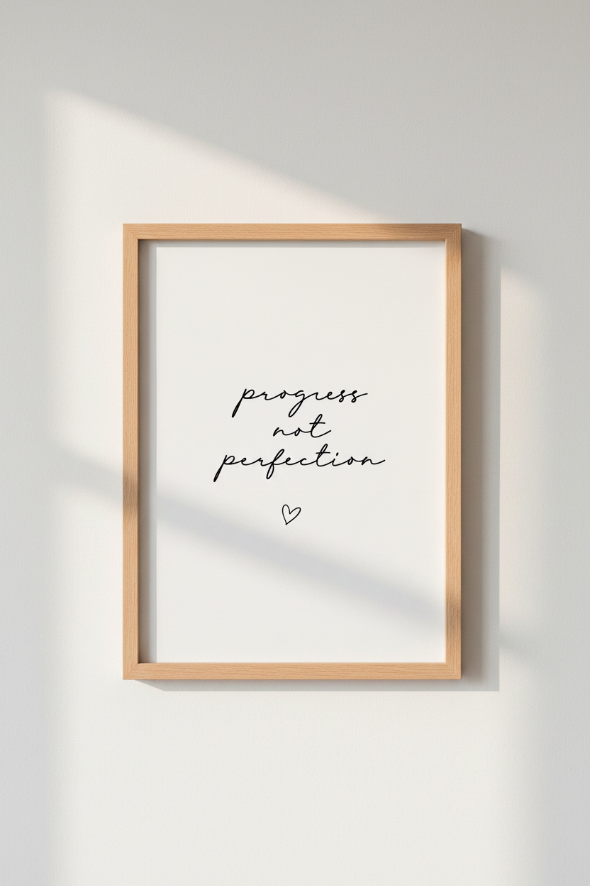 Progress Not Perfection Wall Art | Minimalist Office Decor | Motivational Quote Poster
