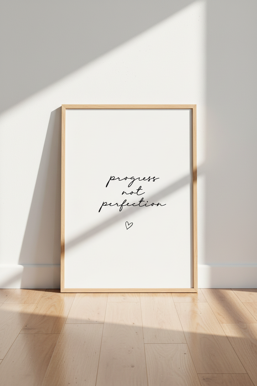 Progress Not Perfection Wall Art | Minimalist Office Decor | Motivational Quote Poster