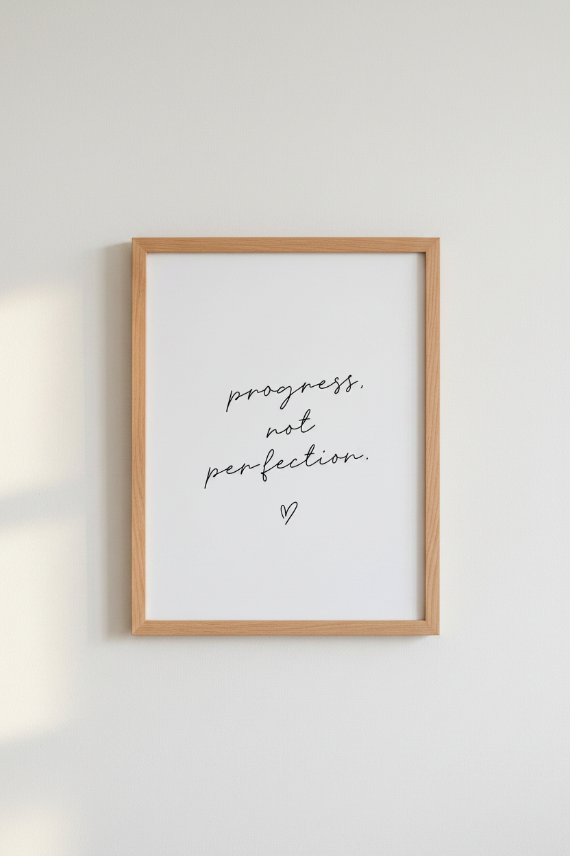 Progress Not Perfection Wall Art | Minimalist Quote Poster | Office Decor Affirmation