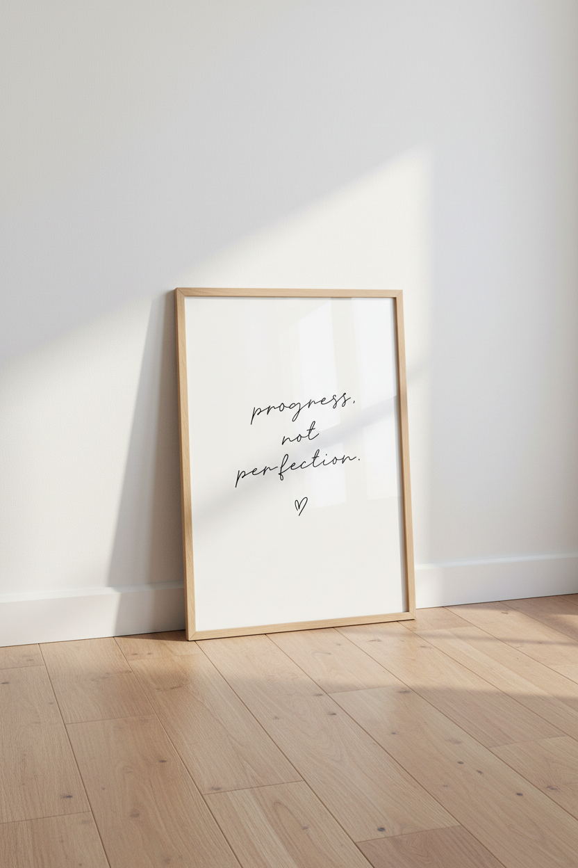 Progress Not Perfection Wall Art | Minimalist Quote Poster | Office Decor Affirmation