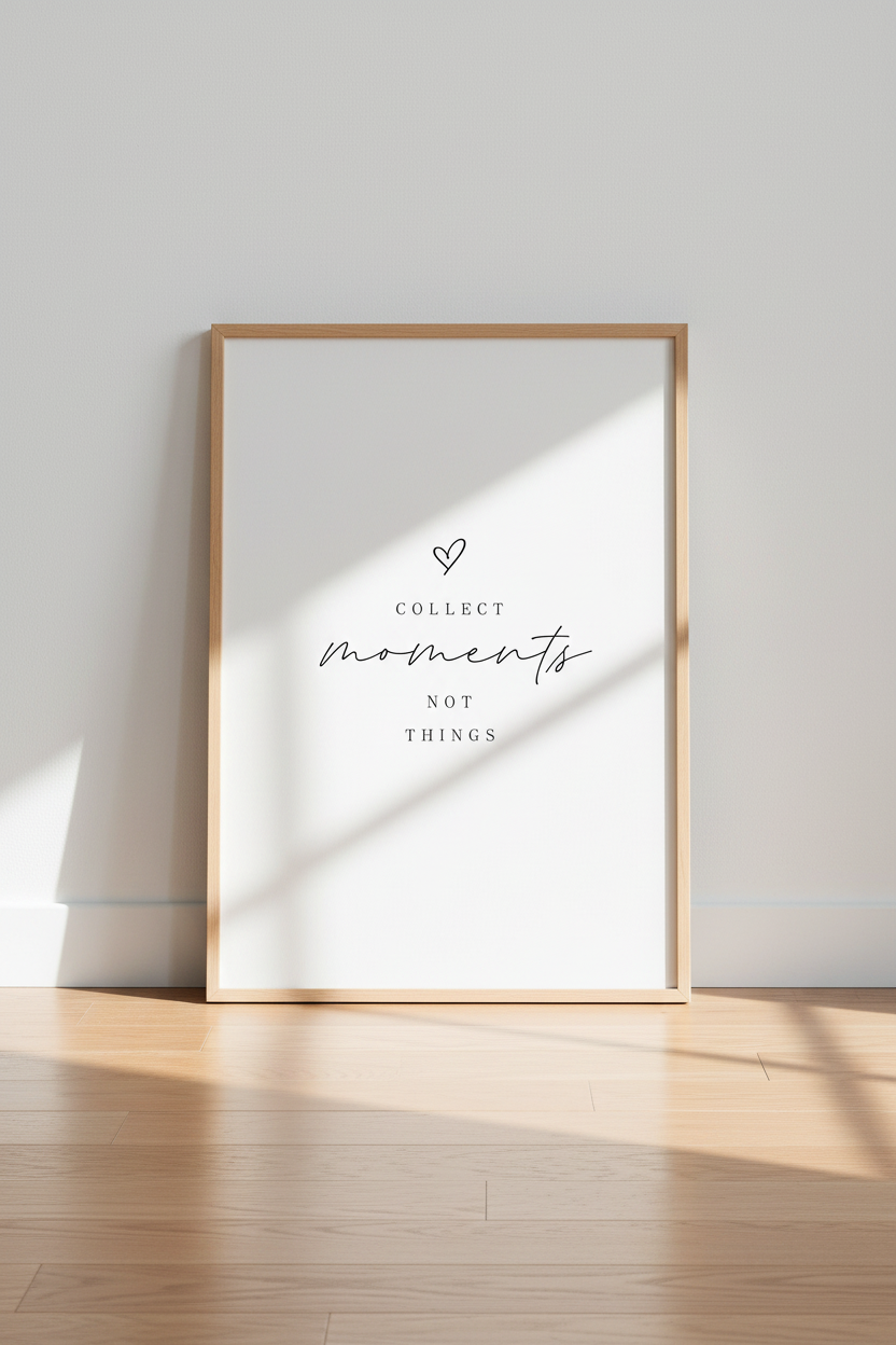 Collect Moments Quote Wall Art | Minimalist Black &amp; White Poster, Living Room Decor