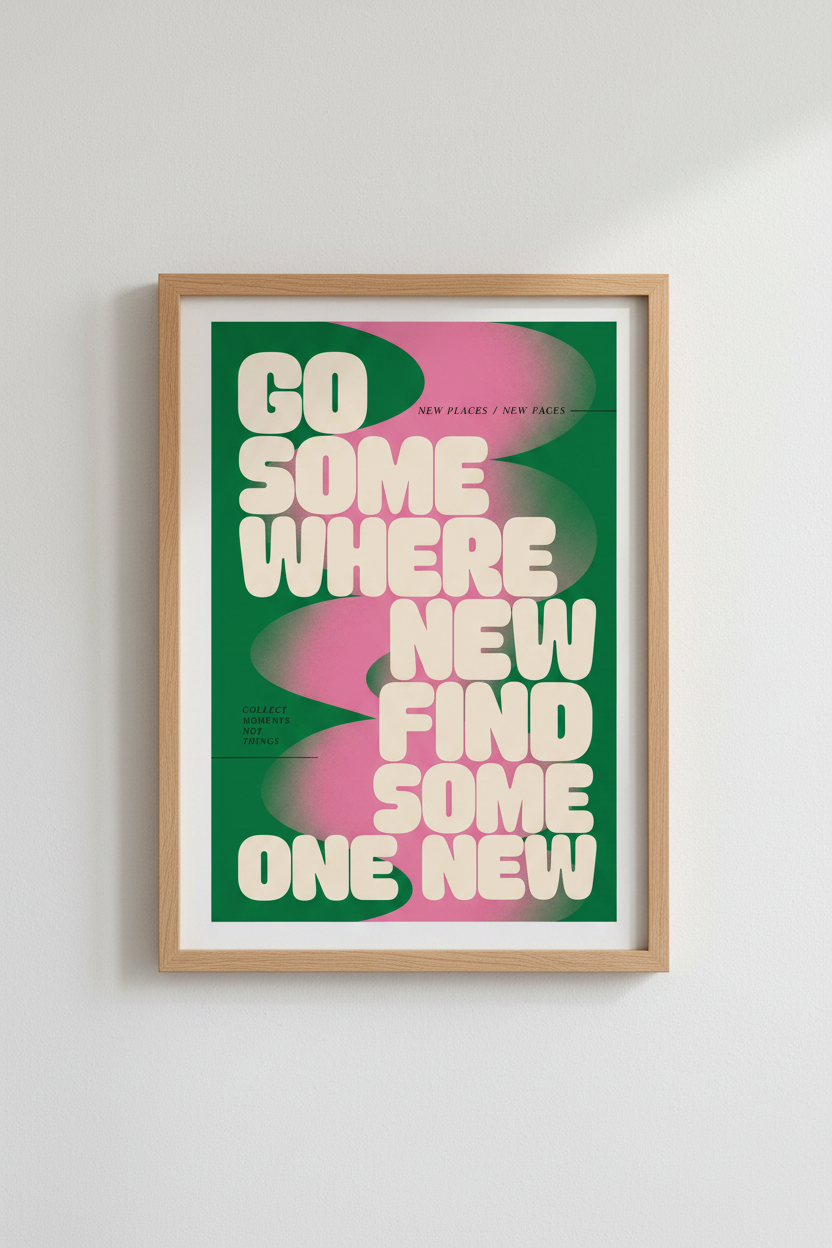 Typography Travel Quote Prints | Retro Pink Green Decor | Modern Graphic Poster
