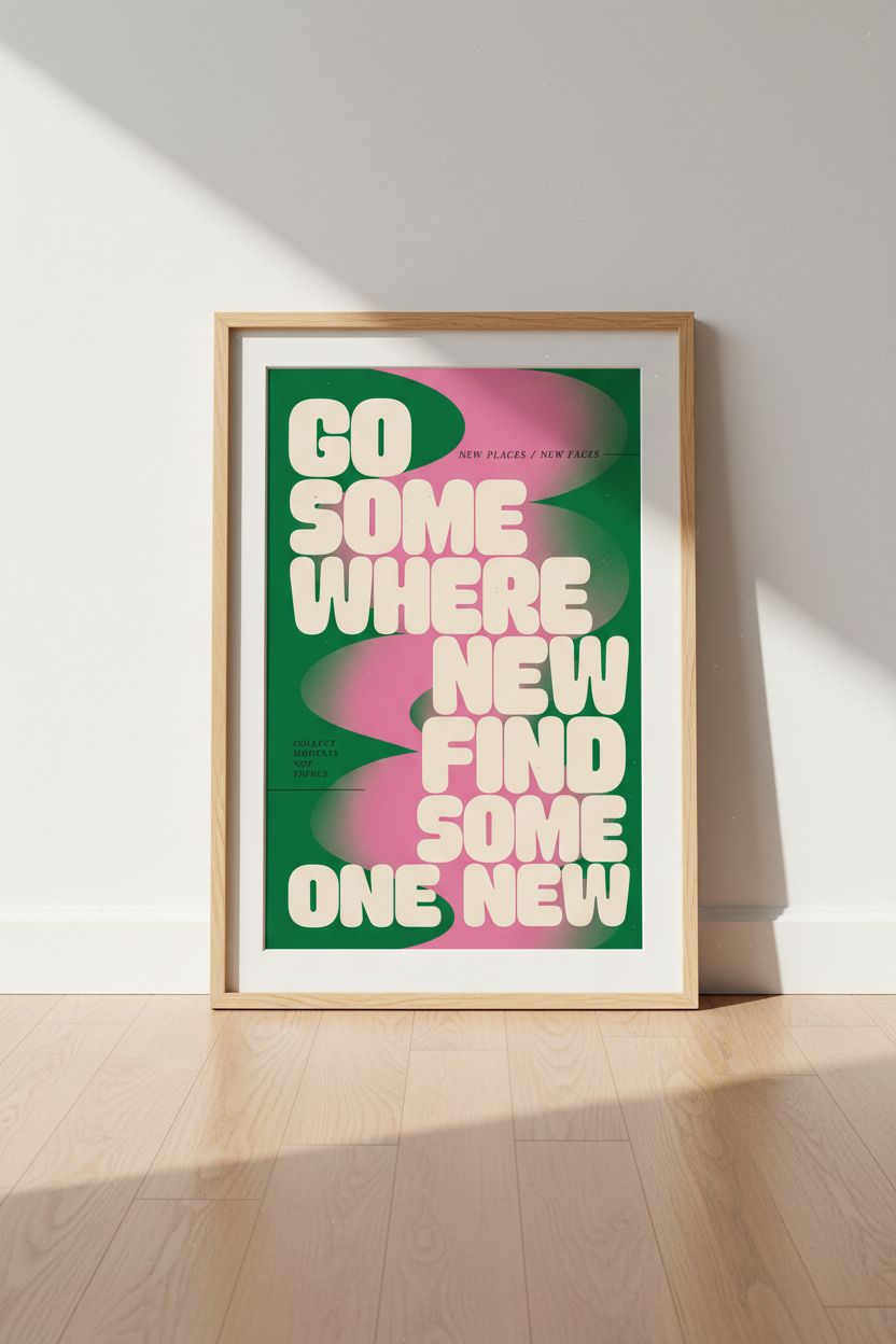 Typography Travel Quote Prints | Retro Pink Green Decor | Modern Graphic Poster