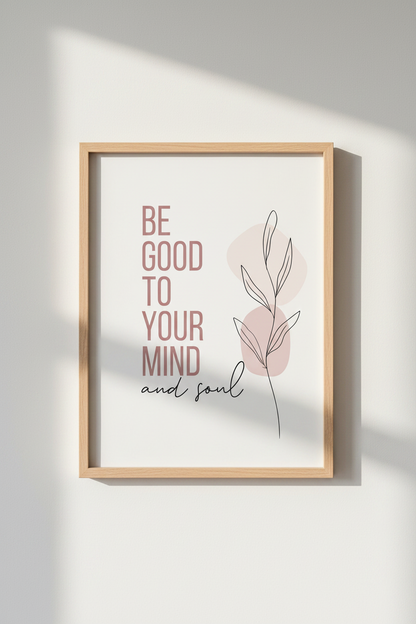 Mindful Soul Quote Wall Art | Blush Pink Botanical Decor | Minimalist Poster