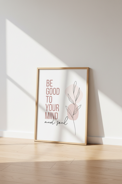 Mindful Soul Quote Wall Art | Blush Pink Botanical Decor | Minimalist Poster