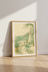 Mediterranean Coastal Terrace Sketch | Vintage Balcony Print, European Travel Wall Art