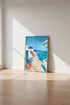 Santorini Greece Wall Art | Blue Dome Travel Poster, Mediterranean Decor