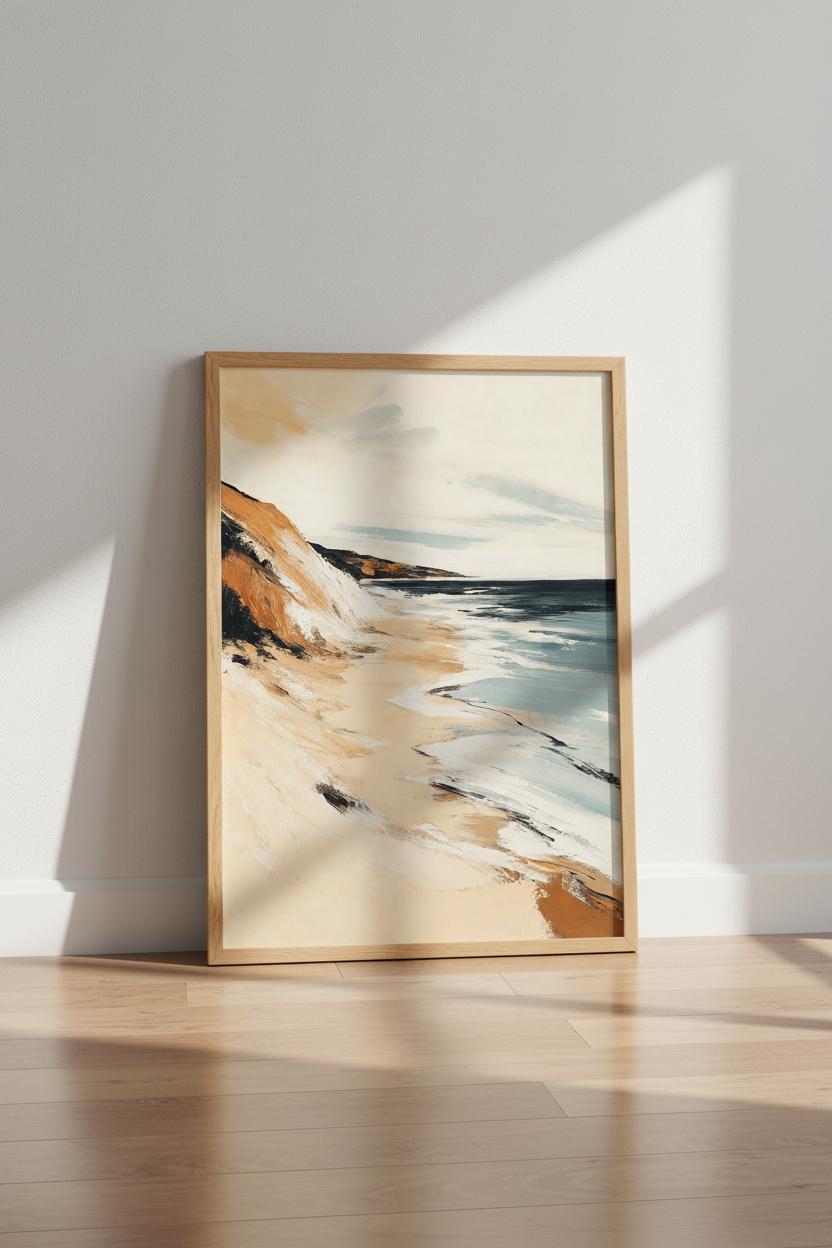 Abstract Beach Landscape Wall Art | Coastal Neutral Decor | Modern Seascape Poster