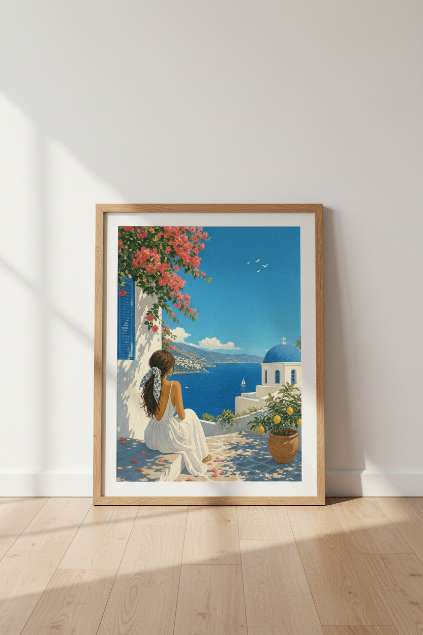 Santorini Greece Wall Art | Coastal Mediterranean Poster, Travel Aesthetic Print