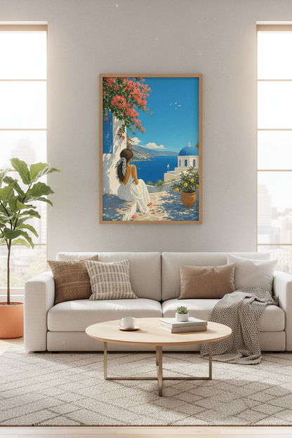 Santorini Greece Wall Art | Coastal Mediterranean Poster, Travel Aesthetic Print
