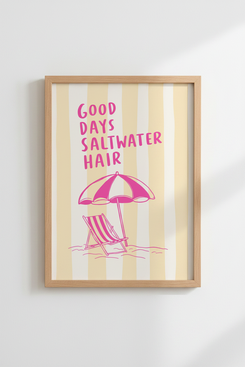 Coastal Beach Art Print | Pink Summer Quote Poster | Preppy Beach House Decor