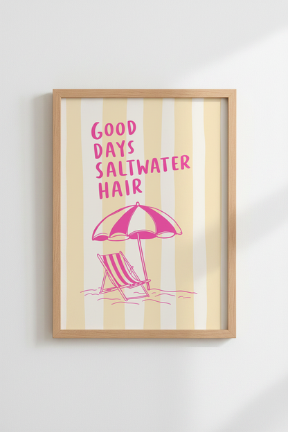 Coastal Beach Art Print | Pink Summer Quote Poster | Preppy Beach House Decor