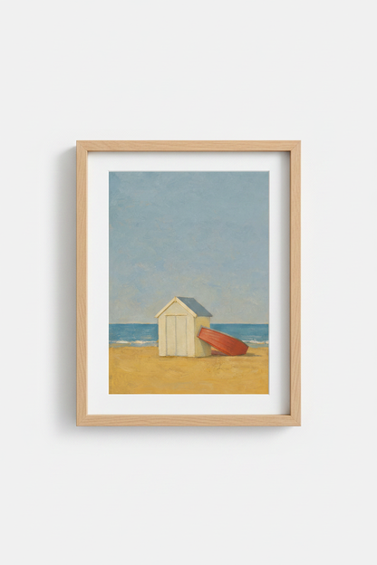 Beach Hut Wall Art | Coastal Impressionist Bluish Sky | Living Room Decor
