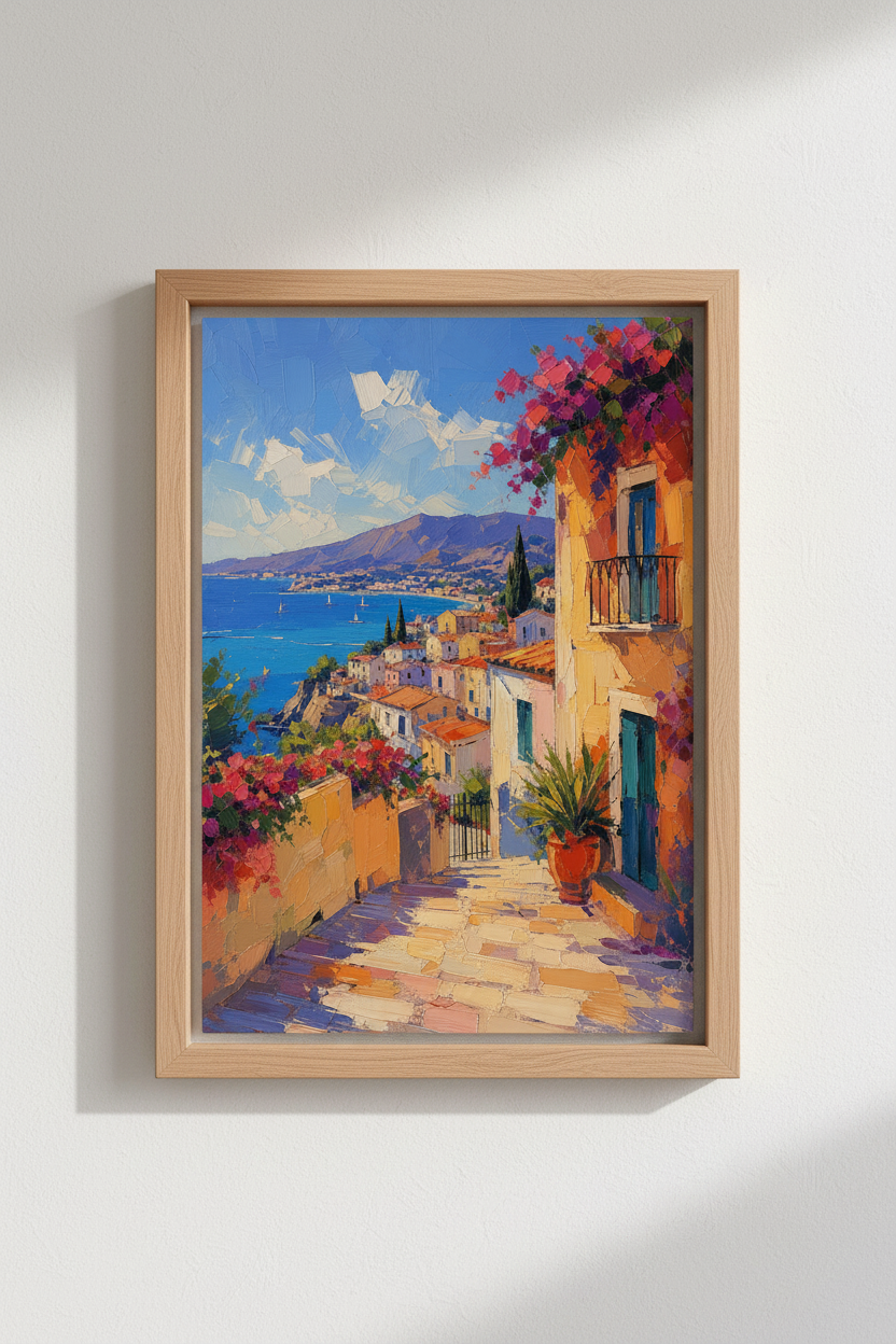 Coastal Italy Wall Art Print | Mediterranean Landscape Poster, Vibrant Seaside Decor
