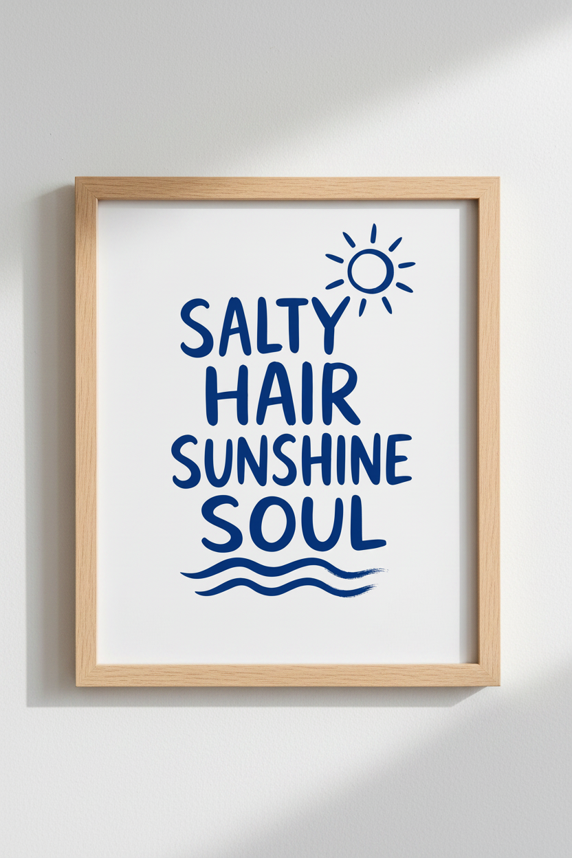 Coastal Beach Wall Art Print | Navy Blue Nautical Decor | Seaside Summer Poster