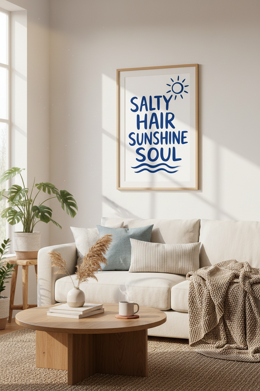 Coastal Beach Wall Art Print | Navy Blue Nautical Decor | Seaside Summer Poster