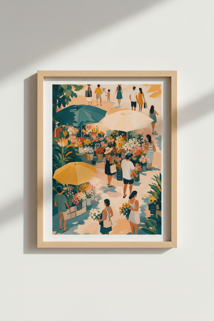 French Market Wall Art Print | Impressionist Floral Market Poster | European Summer Decor