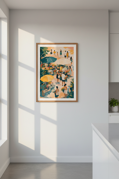 French Market Wall Art Print | Impressionist Floral Market Poster | European Summer Decor