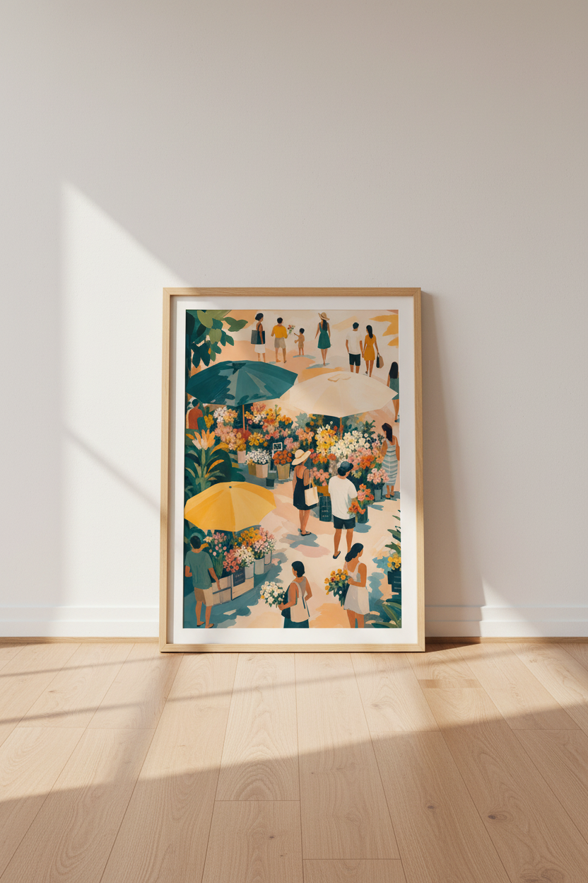 French Market Wall Art Print | Impressionist Floral Market Poster | European Summer Decor