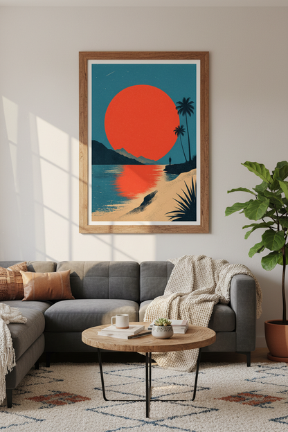 Retro Beach Sunset Wall Art Print | Tropical Minimalist Poster | Coastal Decor