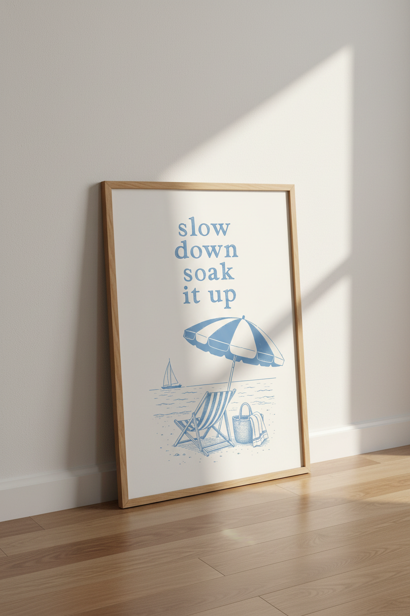 Coastal Beach Wall Art | Nautical Summer Decor, Blue Seaside Poster Print