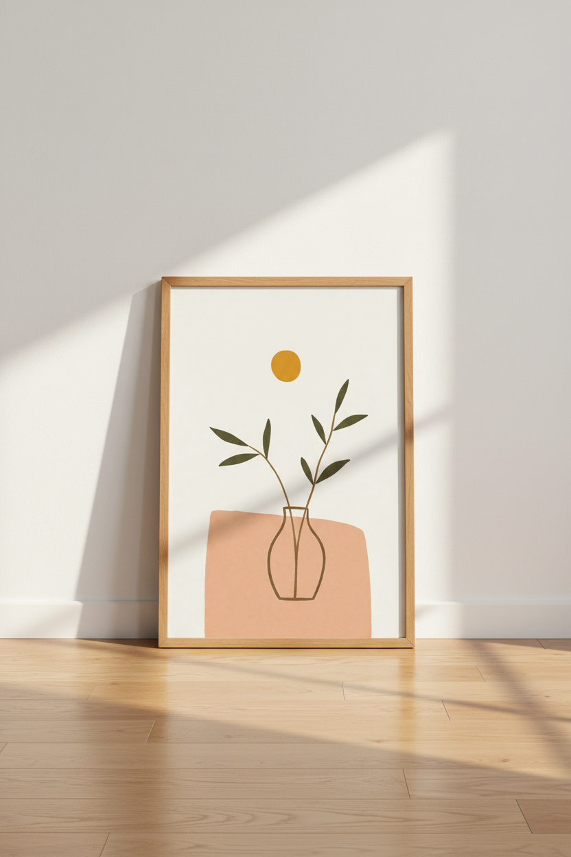 Minimalist Botanical Vase Wall Art | Earthy Terracotta Decor | Mid Century Modern Poster