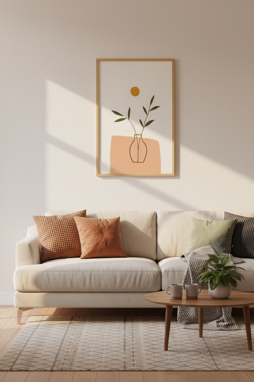 Minimalist Botanical Vase Wall Art | Earthy Terracotta Decor | Mid Century Modern Poster