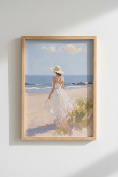 Coastal Woman Oil Painting | Seaside Beach Decor | Impressionist Poster