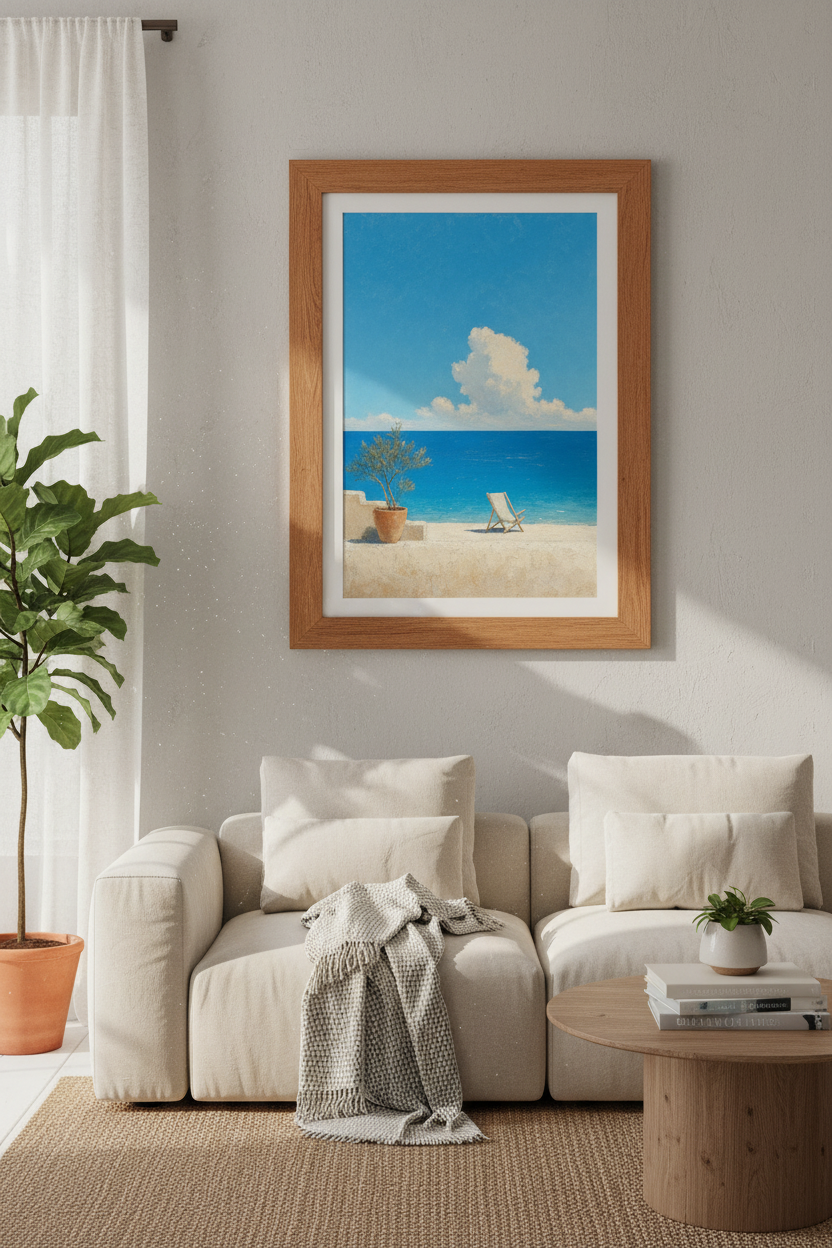 Coastal Mediterranean Seascape Art | Blue Ocean Beach Print, Summer Decor
