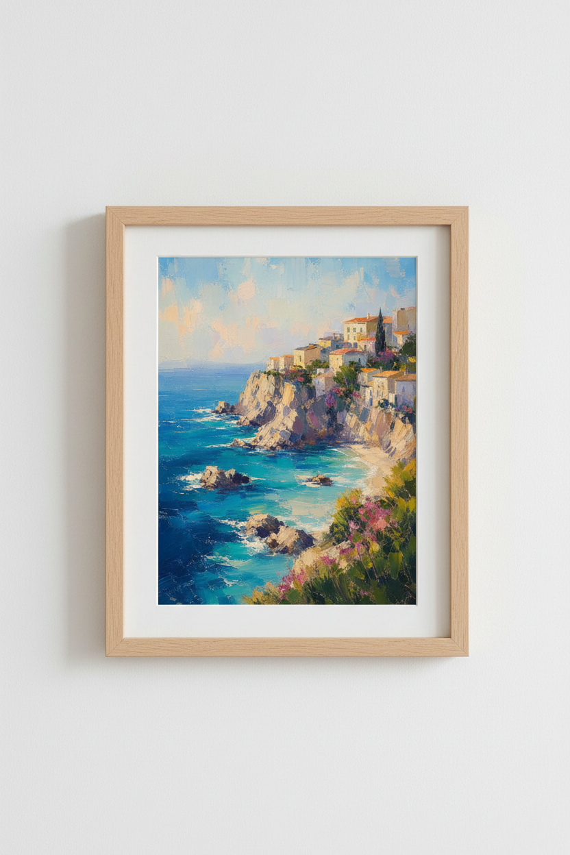 Coastal Italian Wall Art Print | Amalfi Coast Village Decor | Mediterranean Poster