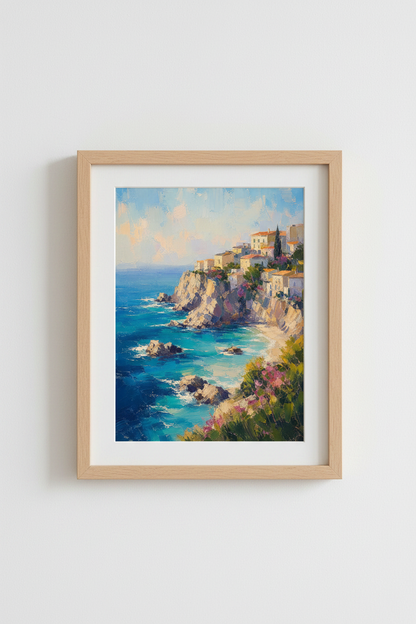 Coastal Italian Wall Art Print | Amalfi Coast Village Decor | Mediterranean Poster