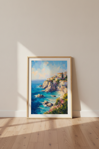 Coastal Italian Wall Art Print | Amalfi Coast Village Decor | Mediterranean Poster