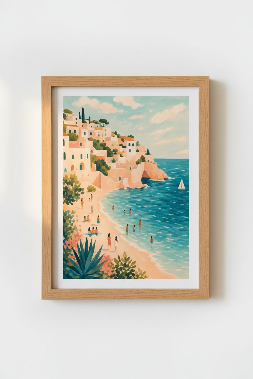 Amalfi Coast Wall Art Print | Mediterranean Coastal Decor | Italy Travel Poster