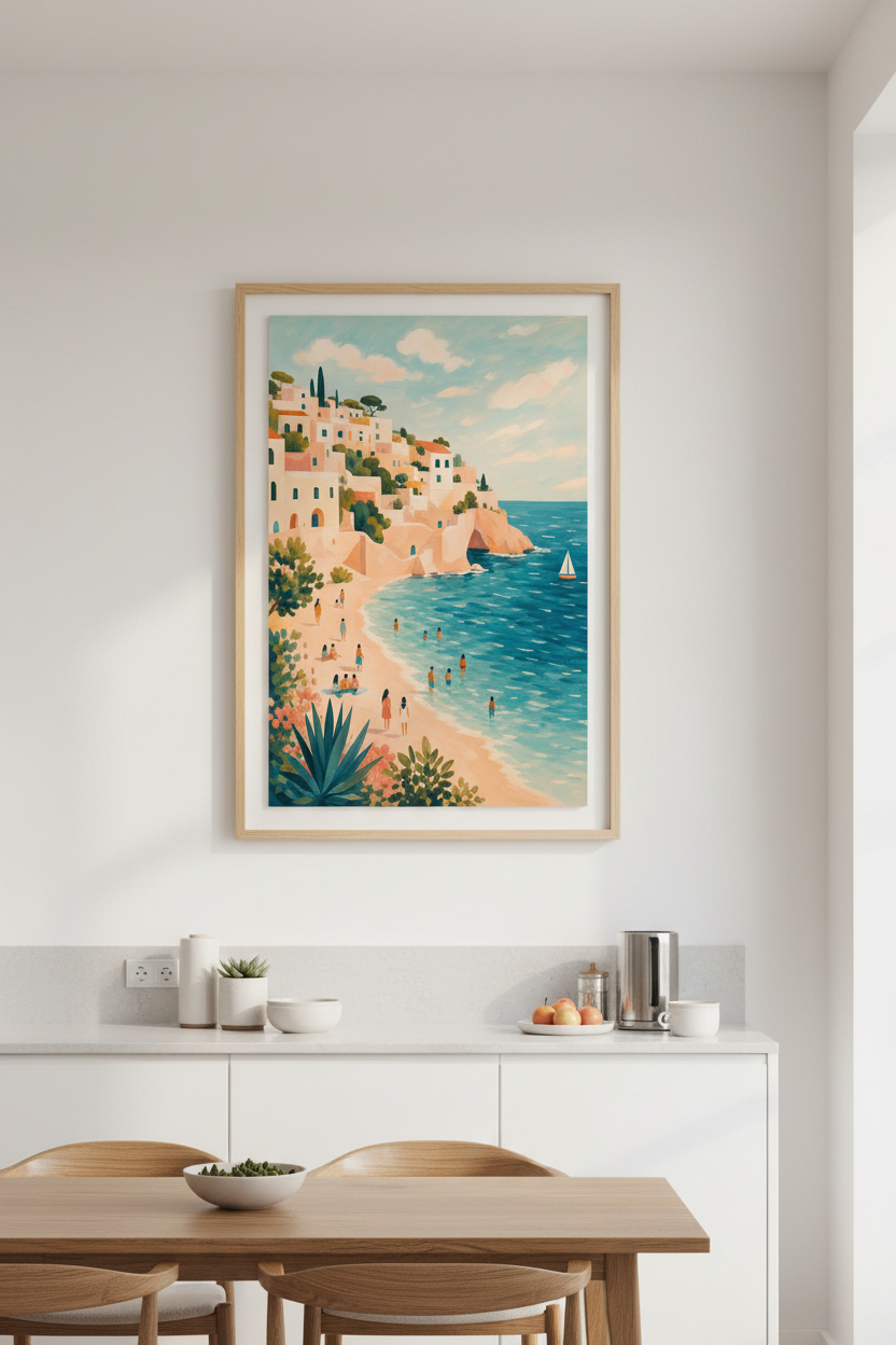 Amalfi Coast Wall Art Print | Mediterranean Coastal Decor | Italy Travel Poster