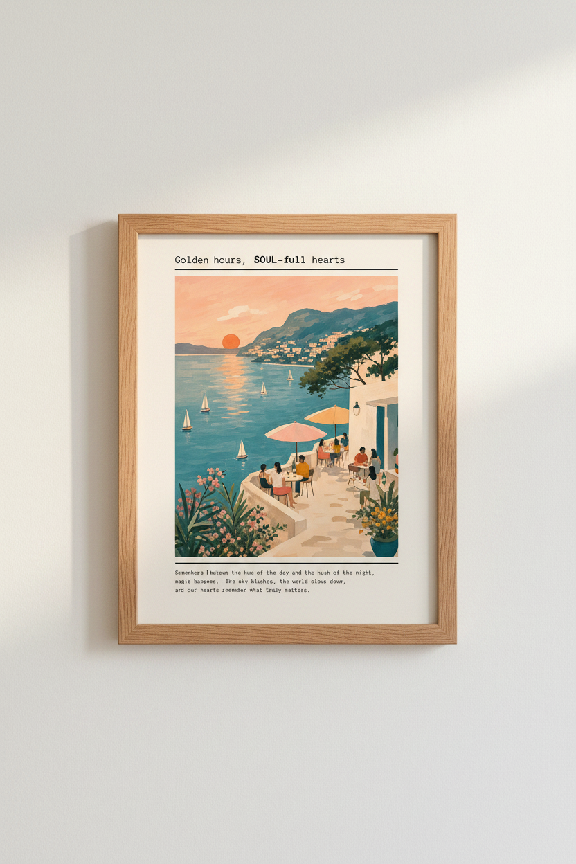 Coastal Italian Wall Art Print | Mediterranean Sunset Poster, Amalfi Coast Decor