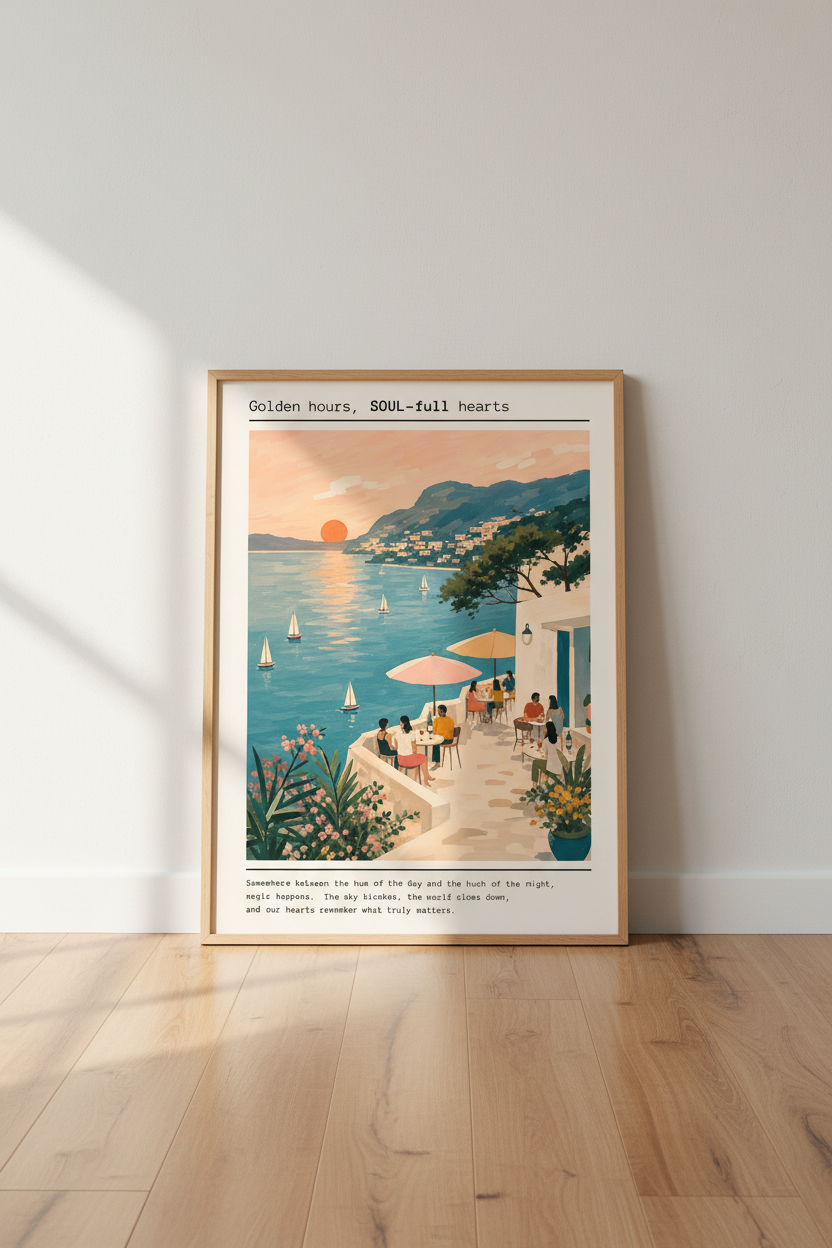 Coastal Italian Wall Art Print | Mediterranean Sunset Poster, Amalfi Coast Decor