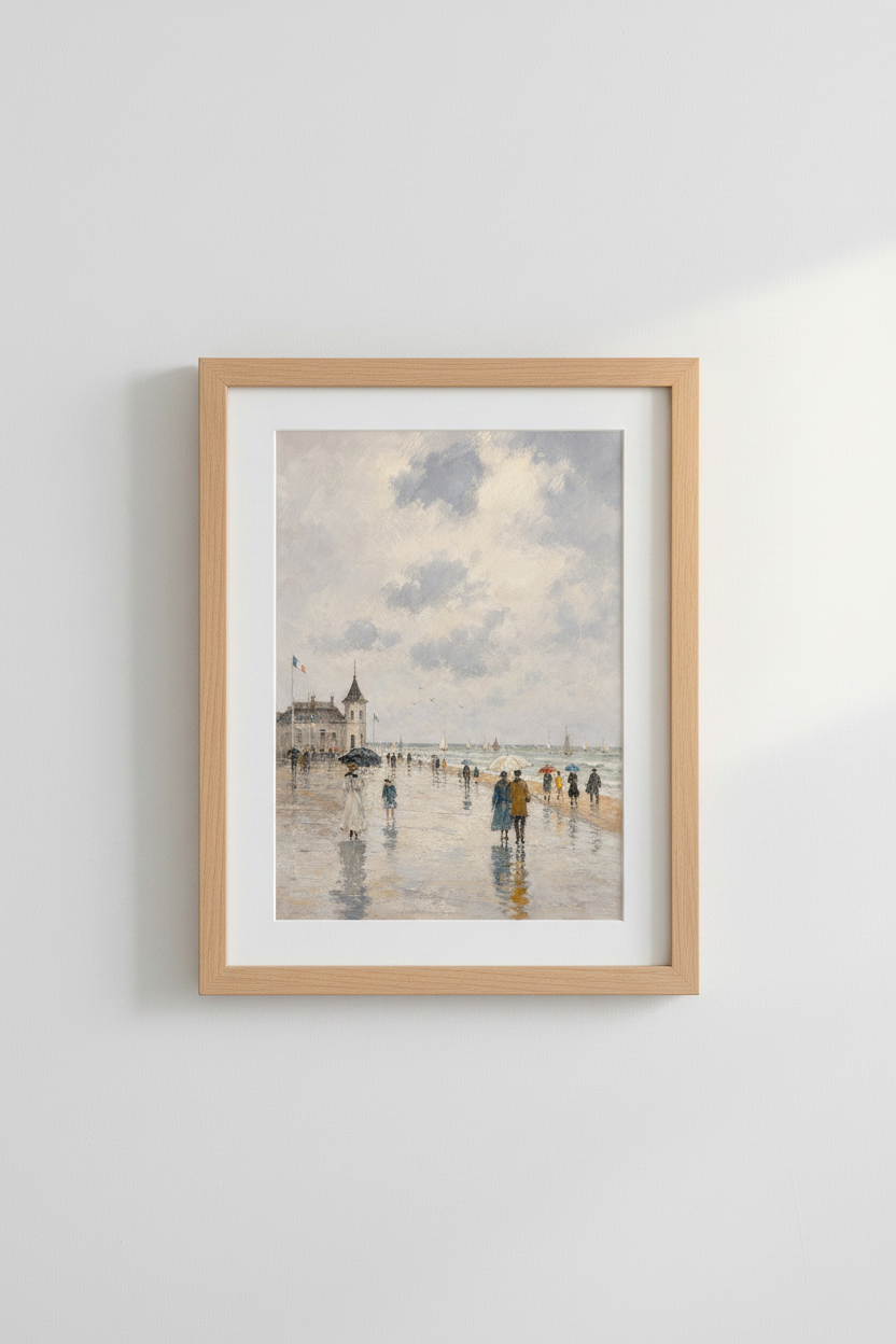 French seaside art | Soft blues, muted beiges, coastal living room decor