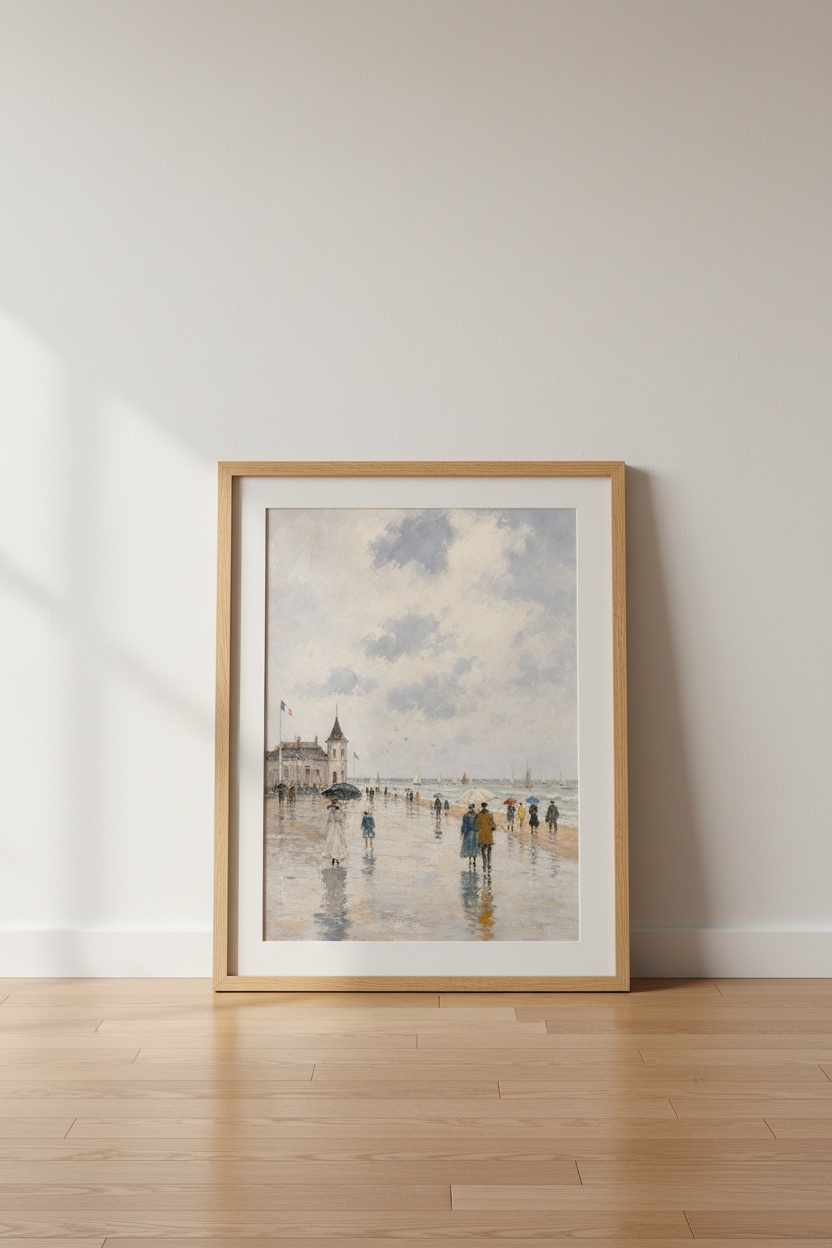 French seaside art | Soft blues, muted beiges, coastal living room decor