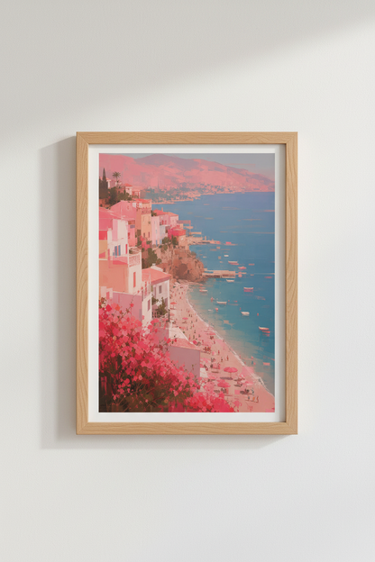 Pastel Coastal Wall Art Print | Italian Riviera Decor | Pink Beach Poster