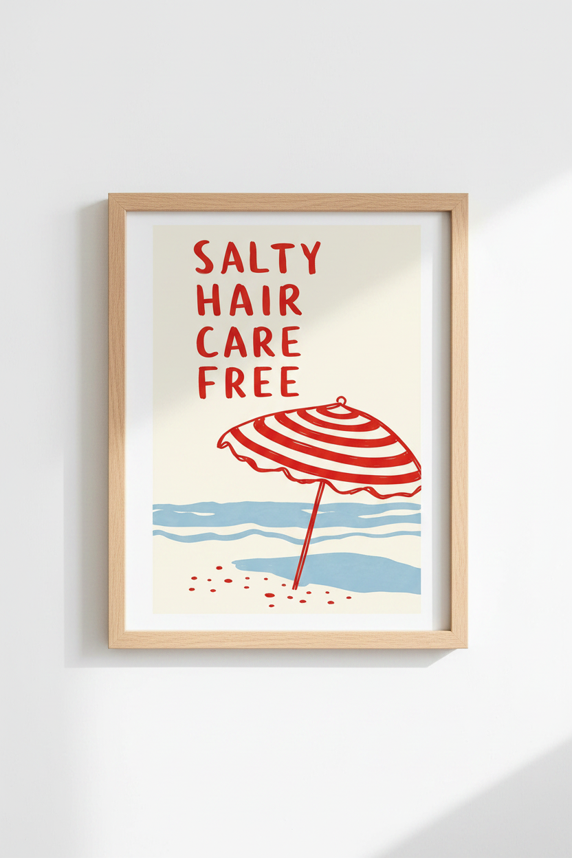 Coastal Beach Wall Art | Red Umbrella Quote Poster, Summer Nautical Decor