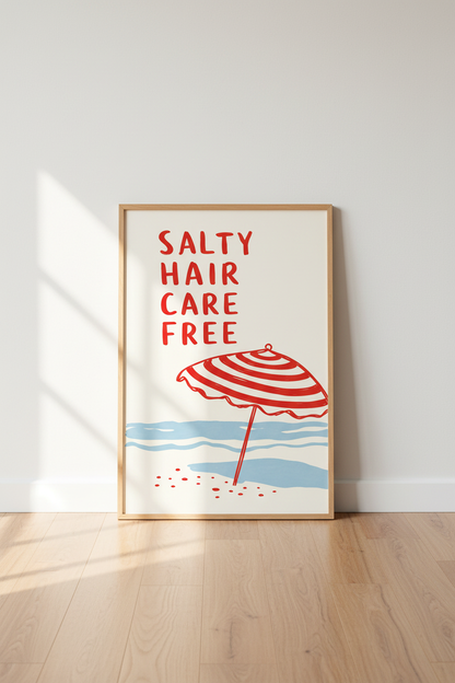 Coastal Beach Wall Art | Red Umbrella Quote Poster, Summer Nautical Decor