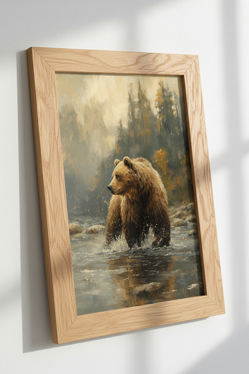 Grizzly Bear Oil Painting | Rustic Wildlife Art, Cabin &amp; Lodge Wall Decor