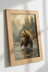 Grizzly Bear Oil Painting | Rustic Wildlife Art, Cabin & Lodge Wall Decor
